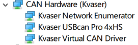 Windows 设备管理器中的 Kvaser 设备
