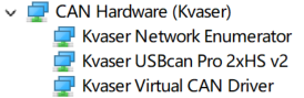 Windows 设备管理器将设备识别为 Kvaser USBcan Pro 2xHS v2