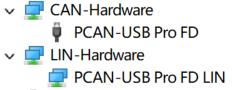 Windows 设备管理器将设备识别为 PEAK PCAN-USB Pro FD